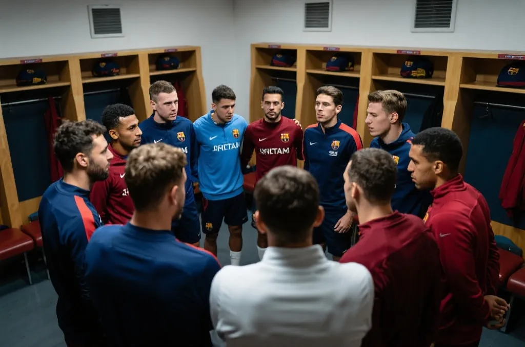 球员在世界杯赛前训练中专注交流的场景